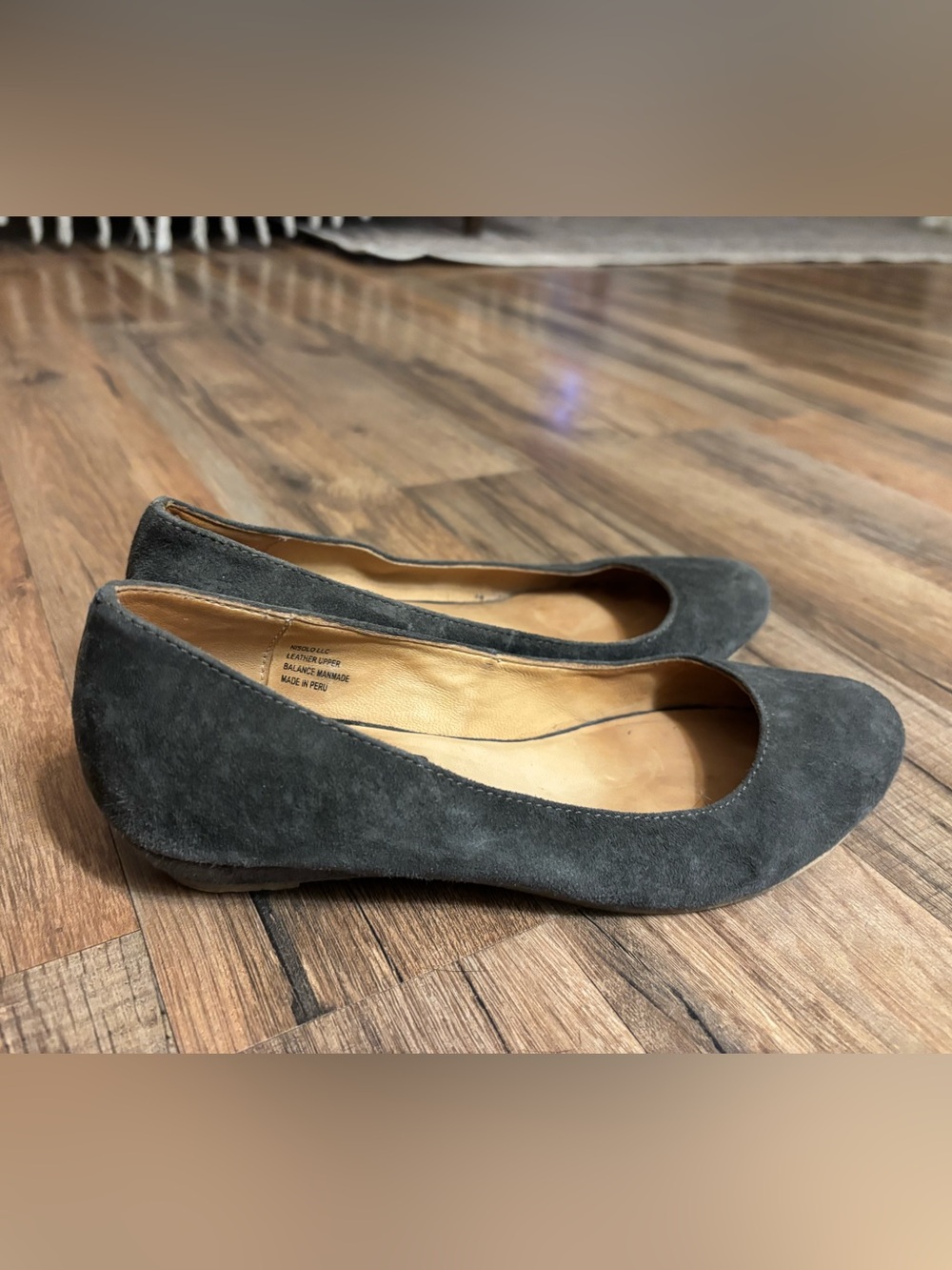 Nisolo Charcoal Grey Suede Ballet Flats with Small Wedge